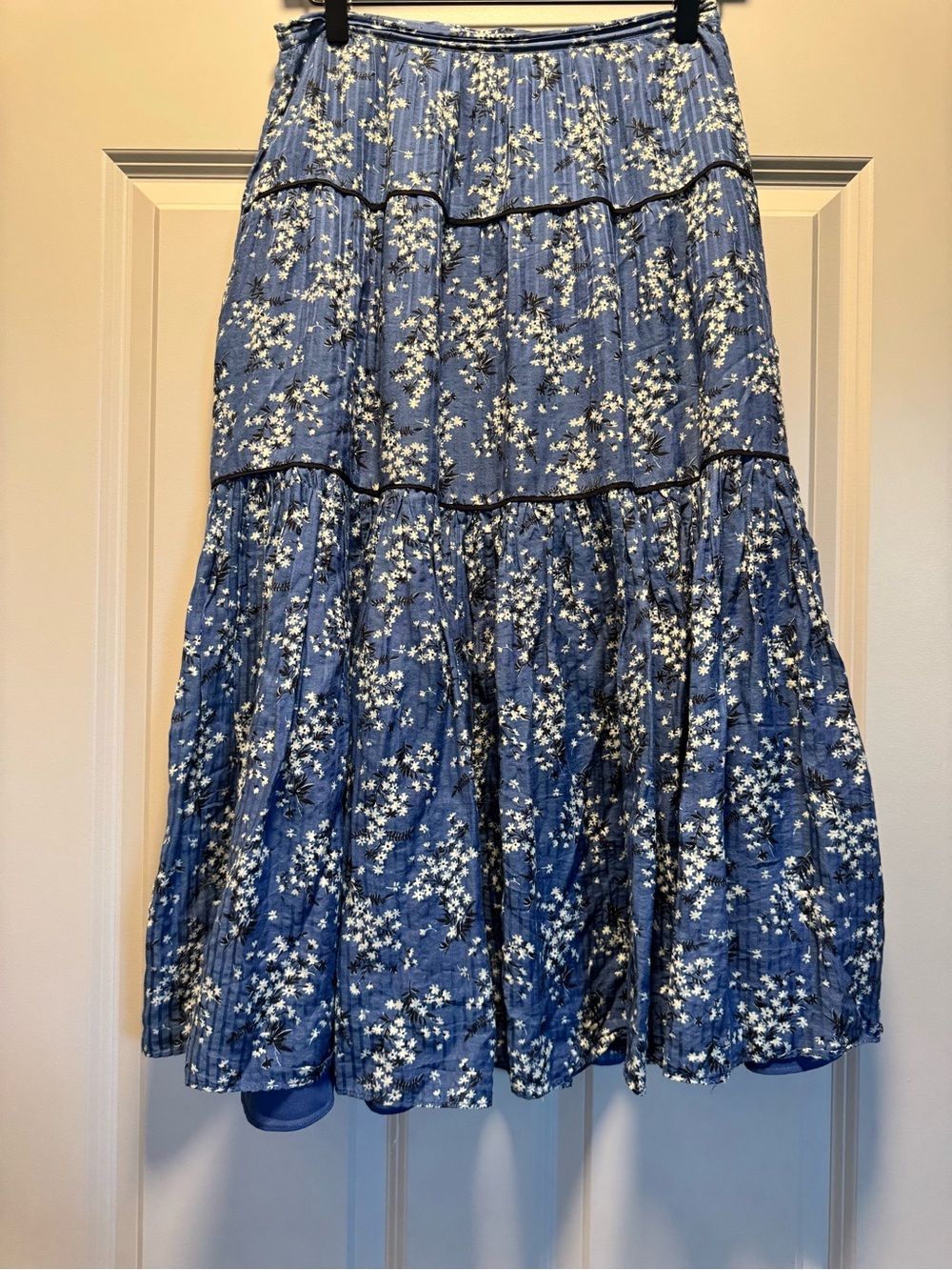 Ulla Johnson Blue Floral Tiered Maxi Skirt